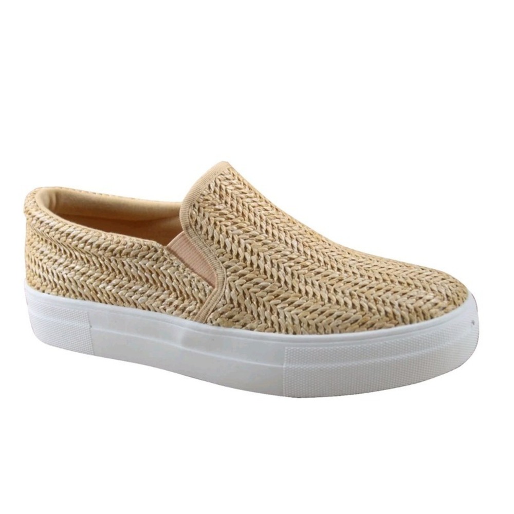 Women Slip on Platform Sneakers Natural Raffia Foam Cushioned Flats Size 6